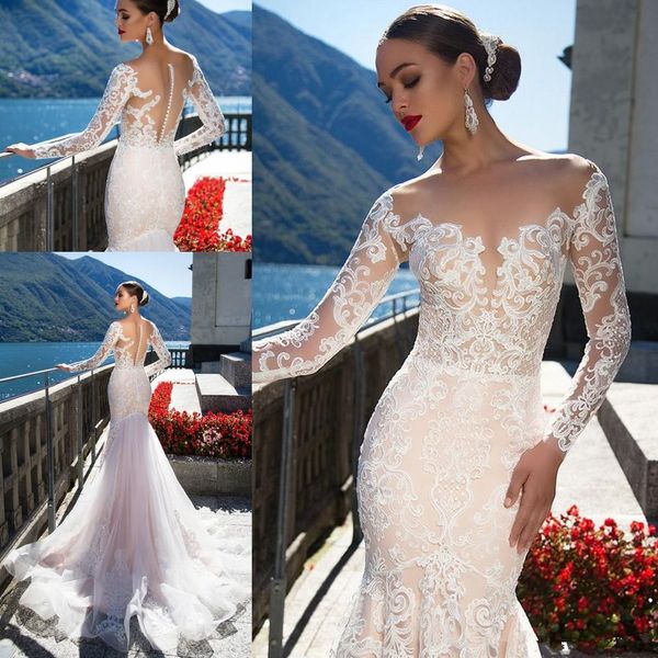 vintage sheer lace mermaid wedding dresses 2019 long sleeves button back tulle 3d appliques beach wedding bridal gowns vestidos de novia, White
vintage sheer lace mermaid wedding dresses 2019 long sleeves button back tulle 3d appliques beach wedding bridal gowns vestidos de novia, White