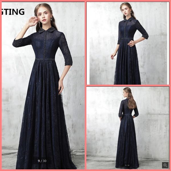 2020 robe de soiree navy blue lace a line evening dress high neck beaded pearls half sleeve modest muslim evening gowns prom dress sale, Black;red
2020 robe de soiree navy blue lace a line evening dress high neck beaded pearls half sleeve modest muslim evening gowns prom dress sale, Black;red