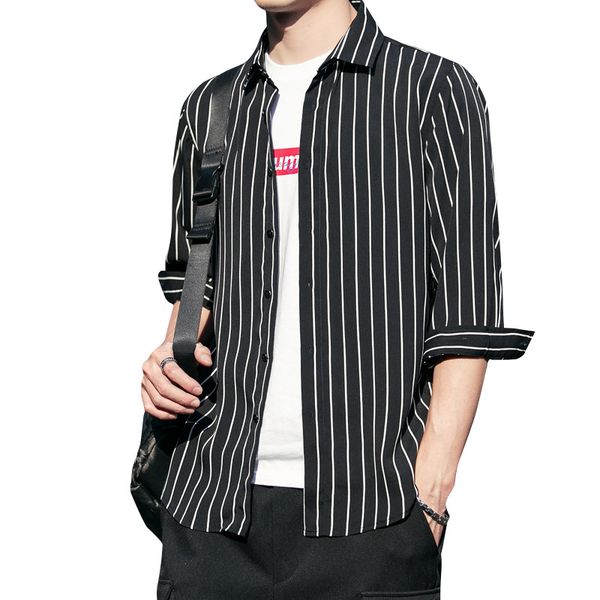 spring 2020 korean version of the new shirt men's casual slim striped cardigan five-point sleeve lapel shirt trend, White;black
spring 2020 korean version of the new shirt men's casual slim striped cardigan five-point sleeve lapel shirt trend, White;black