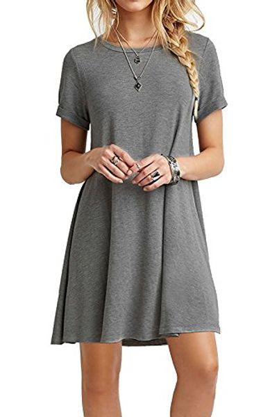 larronkety women plain simple t-shirt short sleeve casual loose dress, Black;gray
larronkety women plain simple t-shirt short sleeve casual loose dress, Black;gray