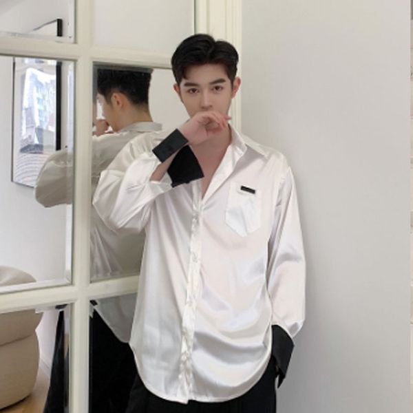 men silky material college style tie retro fashion casual long sleeve shirts male streetwear vintage loose dress shirts, White;black
men silky material college style tie retro fashion casual long sleeve shirts male streetwear vintage loose dress shirts, White;black