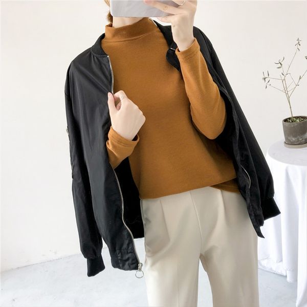 black half-high collar base women's 2019 fashionable tight-fitting long-sleeved t- slim shirt t-shirt shirtming slim top, White
black half-high collar base women's 2019 fashionable tight-fitting long-sleeved t- slim shirt t-shirt shirtming slim top, White