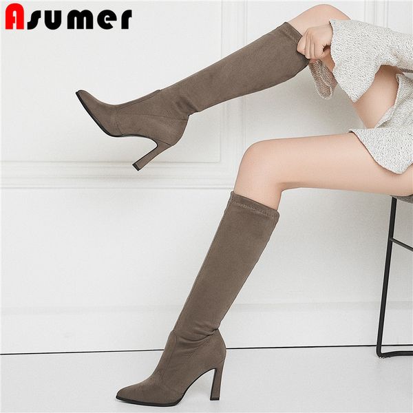 asumer 2019 fashion autumn winter boots pointed toe thin high heels shoes knee high boots flock stretch large size 34-43, Black
asumer 2019 fashion autumn winter boots pointed toe thin high heels shoes knee high boots flock stretch large size 34-43, Black