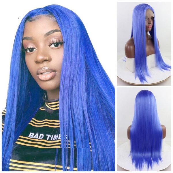 light blue long straight synthetic lace front wig daily wearing for women with baby hair, Black
light blue long straight synthetic lace front wig daily wearing for women with baby hair, Black