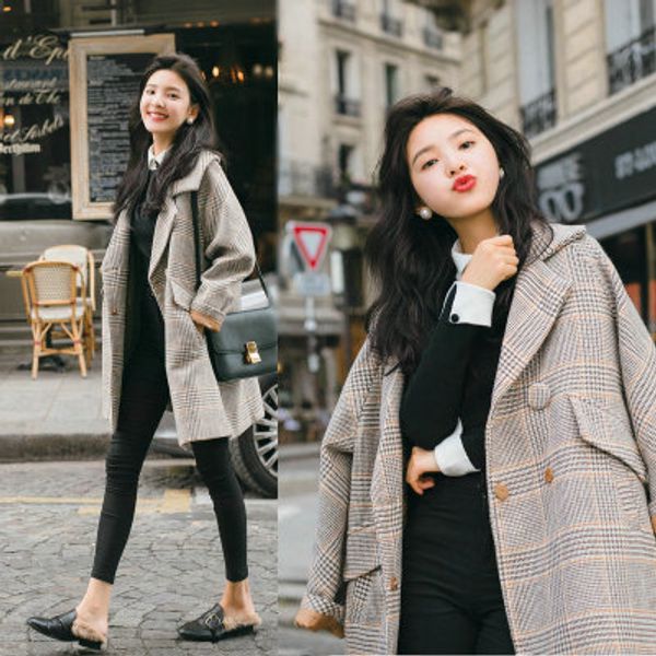 2019 autumn winter woman fashion casual woollen coat women's plaid double breasted trench coat overcoat windbreaker, Black
2019 autumn winter woman fashion casual woollen coat women's plaid double breasted trench coat overcoat windbreaker, Black