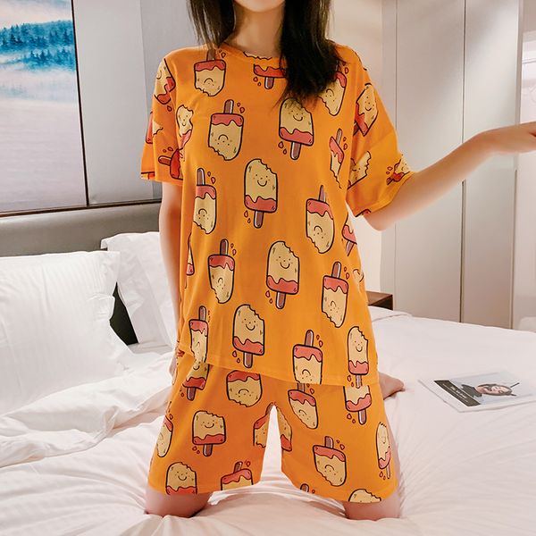 2020 new thin women pajamas set summer round neck ladies cute cartoon printed short sleeve sleepwear homewear female pyjamas set, Black;red
2020 new thin women pajamas set summer round neck ladies cute cartoon printed short sleeve sleepwear homewear female pyjamas set, Black;red