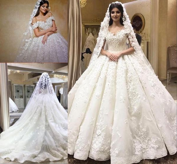 arabic dubai 2019 beaded lace ball gown wedding dresses 3d-floral appliques off shoulder bridal dress chapel train wedding gowns custom made, White
arabic dubai 2019 beaded lace ball gown wedding dresses 3d-floral appliques off shoulder bridal dress chapel train wedding gowns custom made, White