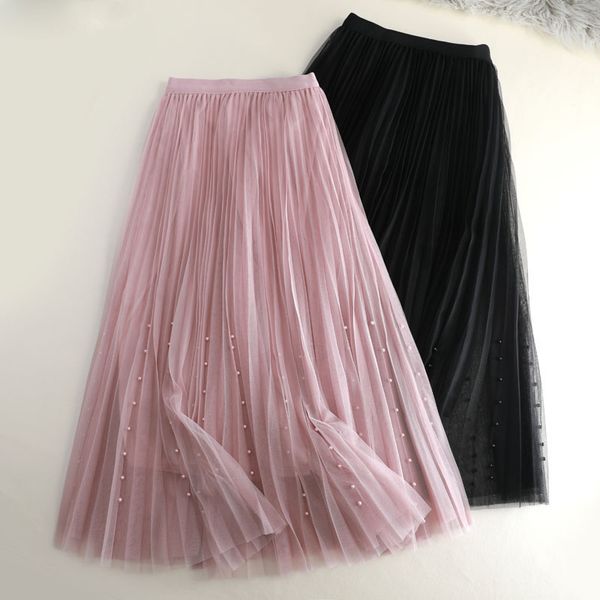 2019 spring summer tulle skirt women pleated beading a-line mesh midi skirt female three-layer long elegant skirt, Black
2019 spring summer tulle skirt women pleated beading a-line mesh midi skirt female three-layer long elegant skirt, Black