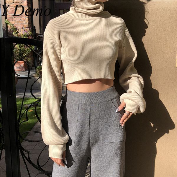 women's warm knitting sweater lantern sleeve short turtleneck solid color sweaters, White;black
women's warm knitting sweater lantern sleeve short turtleneck solid color sweaters, White;black