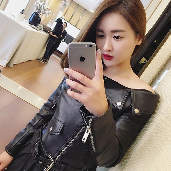 lady genuine sheep leather short jacket 100% real sheep leather coat, Black