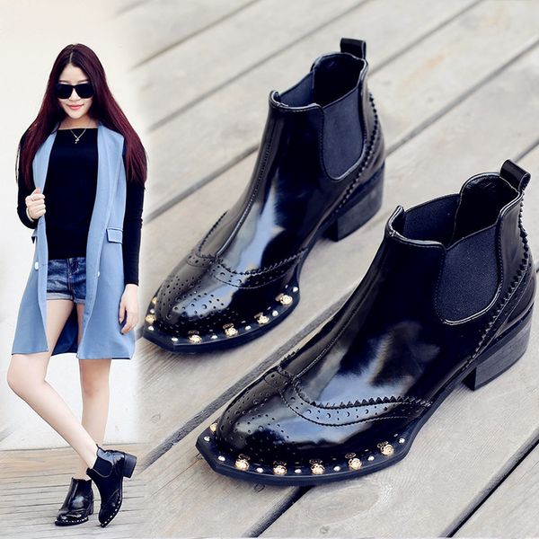 craved bullock new shoes woman patent leather platform botines elastic med heels winter ankle boots women rivets motorcycle bota, Black
craved bullock new shoes woman patent leather platform botines elastic med heels winter ankle boots women rivets motorcycle bota, Black