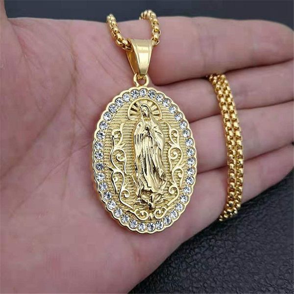 virgin mary pendant necklace stainless steel women christian jewelry lady of guadalupe miraculous oval madonna necklace, Silver
virgin mary pendant necklace stainless steel women christian jewelry lady of guadalupe miraculous oval madonna necklace, Silver