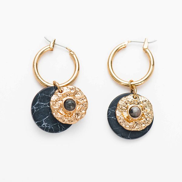 black stone pendant hoop earrings layered round charming hoops bohemian for women jewelry, Golden;silver
black stone pendant hoop earrings layered round charming hoops bohemian for women jewelry, Golden;silver