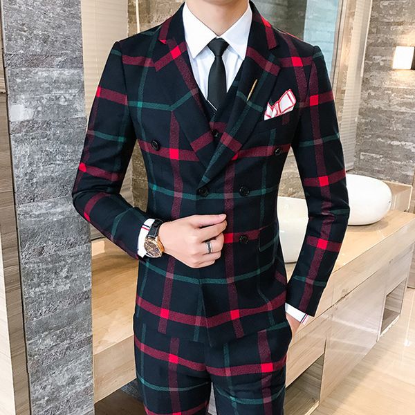 jacket+vest+pants) british style men suit sets2020 new men suits plaid printed slim business casual suit 3 pcs, White;black
jacket+vest+pants) british style men suit sets2020 new men suits plaid printed slim business casual suit 3 pcs, White;black
