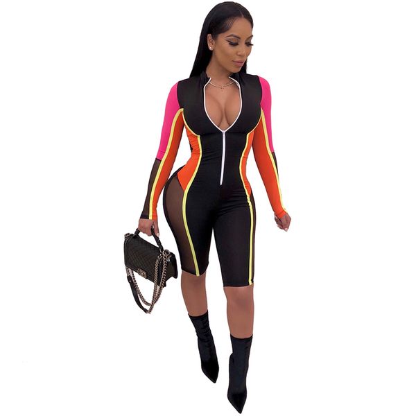 2019 new jumpsuit mesh splicing playsuit women streetwear front zipper long sleeve shorts jumpsuit bodycon rompers overalls, Black;white
2019 new jumpsuit mesh splicing playsuit women streetwear front zipper long sleeve shorts jumpsuit bodycon rompers overalls, Black;white