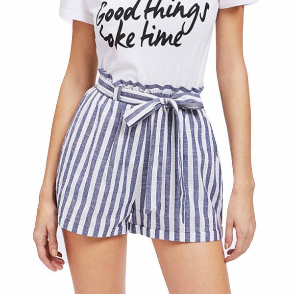 blue and white paper-bag pleated waist belt knot striped shorts women summer highstreet preppy casual mini shorts short mujer, White;black
blue and white paper-bag pleated waist belt knot striped shorts women summer highstreet preppy casual mini shorts short mujer, White;black