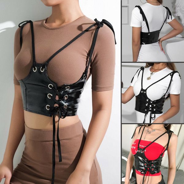 2019 summer fashion women pu leather strappy bandage streetwear vest tank lady sleeveless bandage tees out match camis, White
2019 summer fashion women pu leather strappy bandage streetwear vest tank lady sleeveless bandage tees out match camis, White