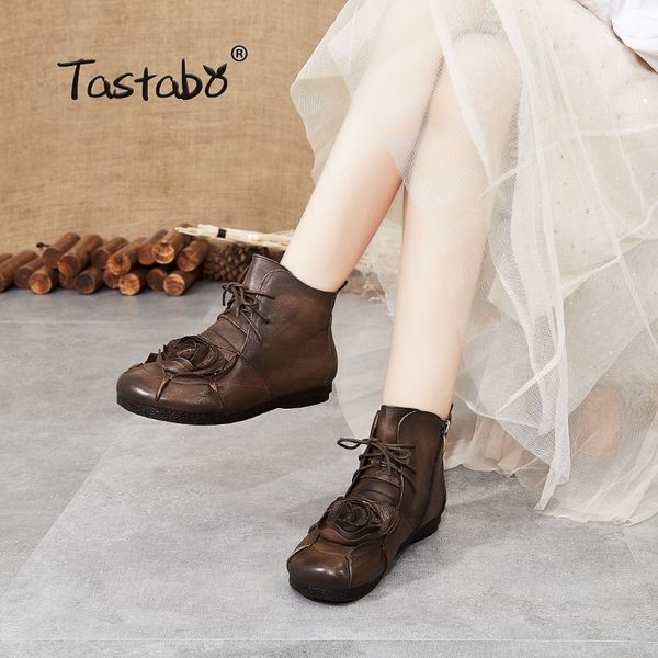 tastabo genuine leather ladies ankle boots vintage warm women's boots brown gray s691-19 soft comfortable bottom women's shoes, Black 
tastabo genuine leather ladies ankle boots vintage warm women's boots brown gray s691-19 soft comfortable bottom women's shoes, Black