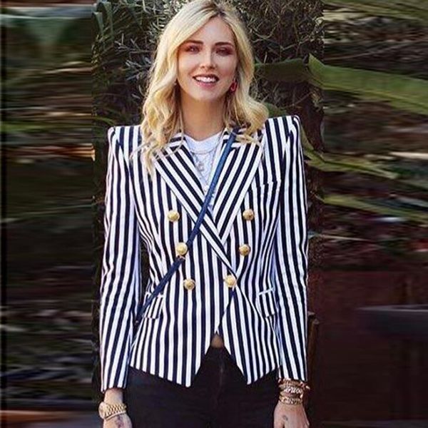 women chic striped blazer designer double breasted jacket long sleeve casual slim coat female outerwear 2020 spring autumn, White;black
women chic striped blazer designer double breasted jacket long sleeve casual slim coat female outerwear 2020 spring autumn, White;black