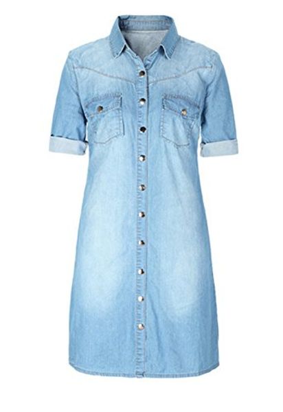 casual dresses women's fold sleeve fashion stylish cotton button denim shirt dress a-line skirt, Black;gray
casual dresses women's fold sleeve fashion stylish cotton button denim shirt dress a-line skirt, Black;gray