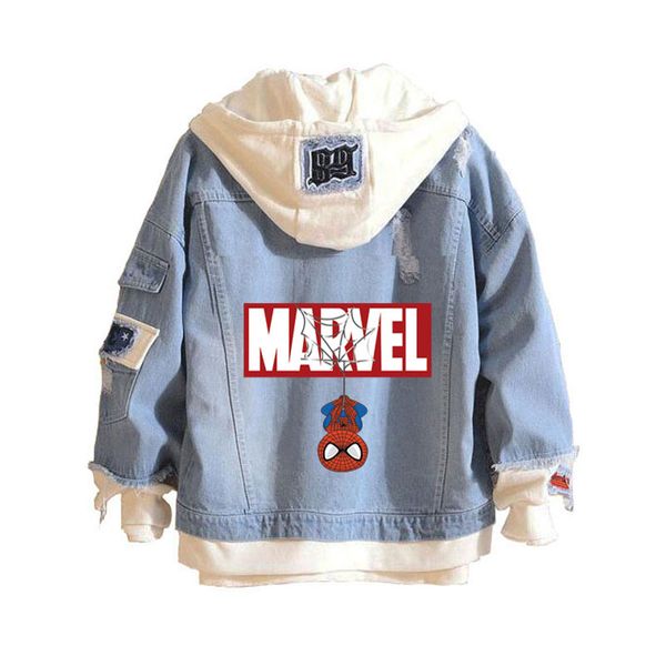 marvel comics spider man casual hoodies cowboy fake two pieces sweatshirt hole denim jacket coats, Black
marvel comics spider man casual hoodies cowboy fake two pieces sweatshirt hole denim jacket coats, Black