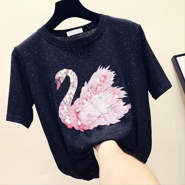 0929# super value quality chao zan super t-shirt sequins fire sequins swan t-shirt top, White
0929# super value quality chao zan super t-shirt sequins fire sequins swan t-shirt top, White
