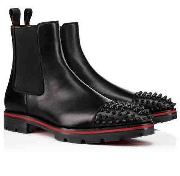 fashion luxury men boots red bottom design men ankle boots low heels genuine leather suede with rivets melon spikes flat short knight bo, Black
fashion luxury men boots red bottom design men ankle boots low heels genuine leather suede with rivets melon spikes flat short knight bo, Black