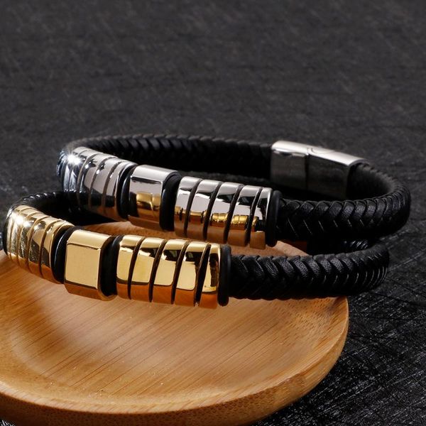 gold stainless steel friendship mens bracelets 2020 braided black leather rope chain wrap bracelet men bangle with magnet clasp, Golden;silver
gold stainless steel friendship mens bracelets 2020 braided black leather rope chain wrap bracelet men bangle with magnet clasp, Golden;silver