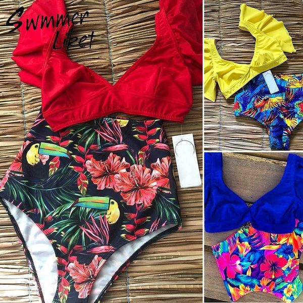 high waist bikini 2019 floral print swimsuit female push up bathers ruffle retro swimwear women bathing suit beach wear new, White;black
high waist bikini 2019 floral print swimsuit female push up bathers ruffle retro swimwear women bathing suit beach wear new, White;black