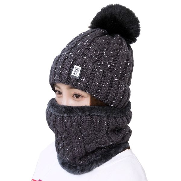 women knit beanie solid color hat pompom winter windproof warm ski cycling cap scarf set, Black
women knit beanie solid color hat pompom winter windproof warm ski cycling cap scarf set, Black