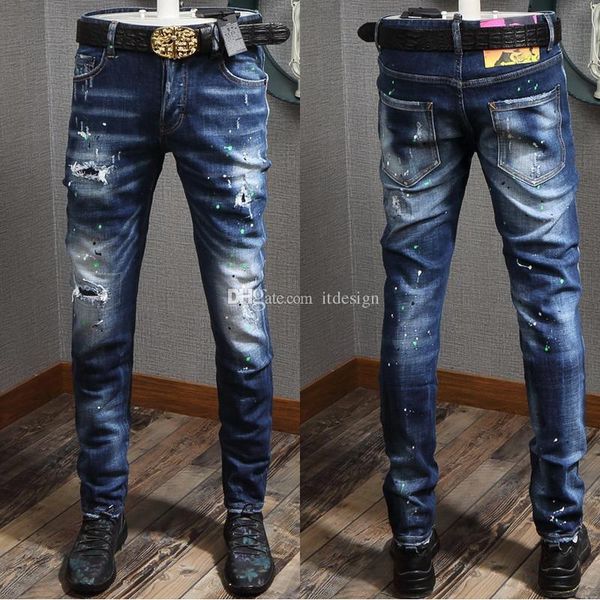 bleach wash vintage jeans for man cool guy color paint ripped pentil leg and fashion, Blue
bleach wash vintage jeans for man cool guy color paint ripped pentil leg and fashion, Blue