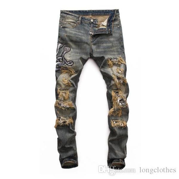 new mens badge rips stretch black jeans fashion designer slim fit washed motocycle denim pants panelledtrousers mens designer pants, Blue
new mens badge rips stretch black jeans fashion designer slim fit washed motocycle denim pants panelledtrousers mens designer pants, Blue