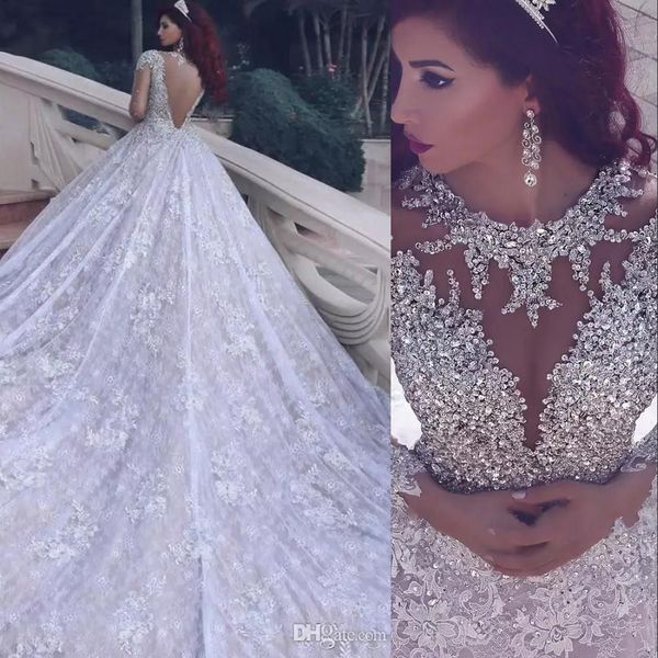 arabic a line wedding dresses jewel neck long sleeves full lace appliques silver crystal sheer back plus size chapel train bridal gowns, White
arabic a line wedding dresses jewel neck long sleeves full lace appliques silver crystal sheer back plus size chapel train bridal gowns, White