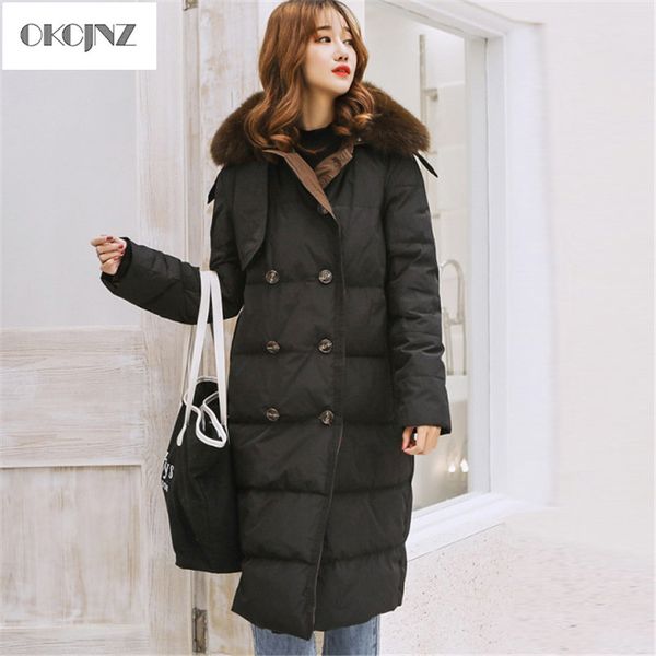 white duck down long loose over the knee down jacket female big fur collar fashion casual winter coat women yy234, Black
white duck down long loose over the knee down jacket female big fur collar fashion casual winter coat women yy234, Black