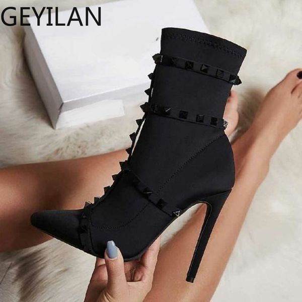 2019 fashion women 11.5cm high heels fetish rivets silk sock boots stiletto ankle boots scarpins studded red spring shoes, Black
2019 fashion women 11.5cm high heels fetish rivets silk sock boots stiletto ankle boots scarpins studded red spring shoes, Black
