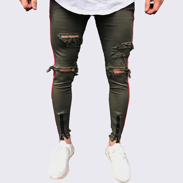 hip hop men side red stripe biker jeans denim ripped holes slim supper skinny hip hop jeans men solid denim regular, Blue
hip hop men side red stripe biker jeans denim ripped holes slim supper skinny hip hop jeans men solid denim regular, Blue