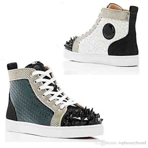 new season men shoes red bottom sneakers real leather hi cut sneaker,luxury red sole spiked pik pik trainers double color side, Black
new season men shoes red bottom sneakers real leather hi cut sneaker,luxury red sole spiked pik pik trainers double color side, Black