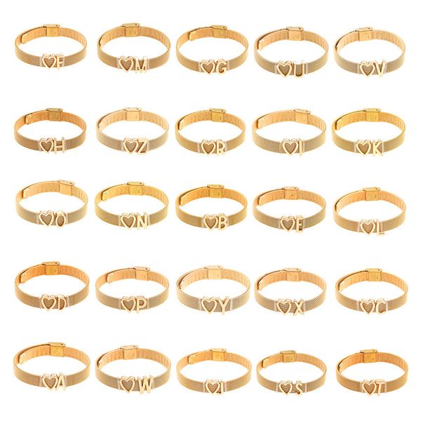 concise stainless steel bracelet 26 english letter combination bracelet keeper watchband, Golden;silver
concise stainless steel bracelet 26 english letter combination bracelet keeper watchband, Golden;silver