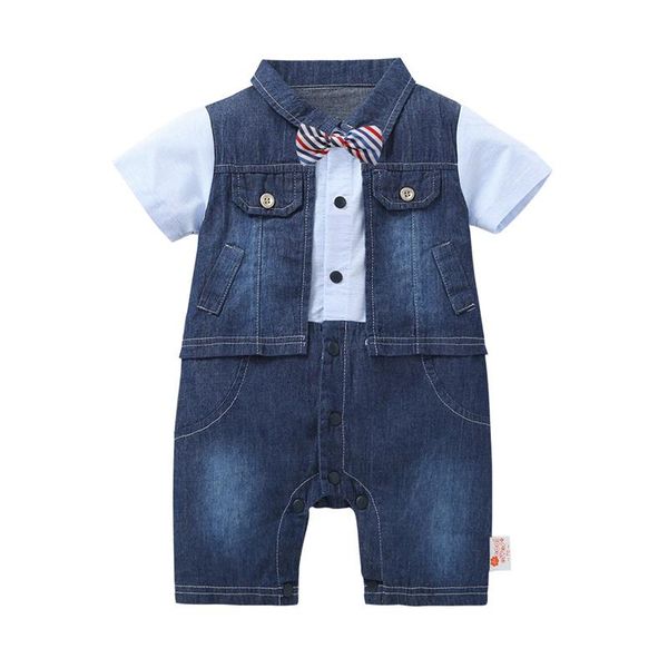 2019 Gentleman Newborn Baby Boys Rompers False Two Pieces Clothes Short Sleeve Bow Patchwork Denim Jumpsuits Baby Clothing 0-18M
2019 Gentleman Newborn Baby Boys Rompers False Two Pieces Clothes Short Sleeve Bow Patchwork Denim Jumpsuits Baby Clothing 0-18M