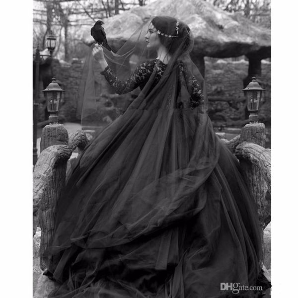 gothic black wedding dresses long sleeve beaded lace tulle vintage bridal gowns court train luxury custom size vestido de noiva, White
gothic black wedding dresses long sleeve beaded lace tulle vintage bridal gowns court train luxury custom size vestido de noiva, White