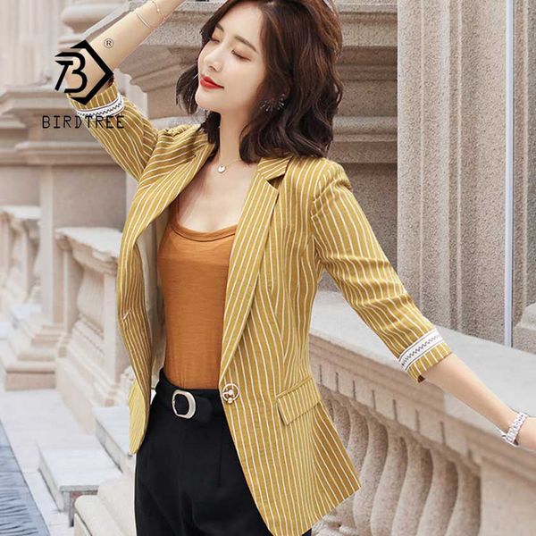 women's striped career blazer suit slim three quarter single button notched female 2019 spring jacket c95906z, White;black
women's striped career blazer suit slim three quarter single button notched female 2019 spring jacket c95906z, White;black