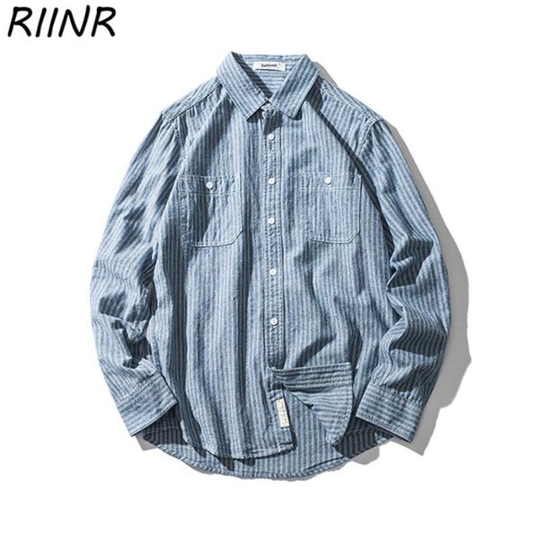 riinr 2020 spring new retro casual style light blue vertical striped washed 100% cotton long-sleeved shirt, White;black
riinr 2020 spring new retro casual style light blue vertical striped washed 100% cotton long-sleeved shirt, White;black