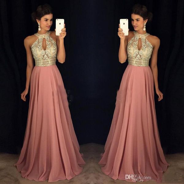 2019 pink halter a line prom dresses major beaded illusion bodice chiffon celebrity formal gowns dress custom made evening gowns, Black
2019 pink halter a line prom dresses major beaded illusion bodice chiffon celebrity formal gowns dress custom made evening gowns, Black
