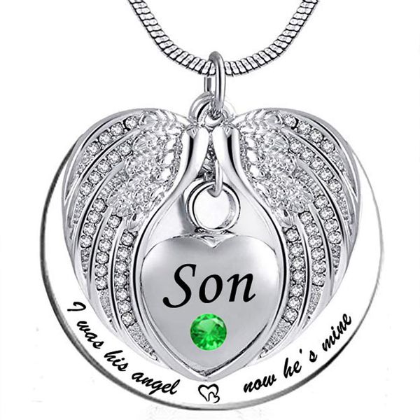 angel wing memorial keepsake ashes urn pendant birthstone crystal necklace, i used to be his angle, now he's mine -for son, Silver
angel wing memorial keepsake ashes urn pendant birthstone crystal necklace, i used to be his angle, now he's mine -for son, Silver