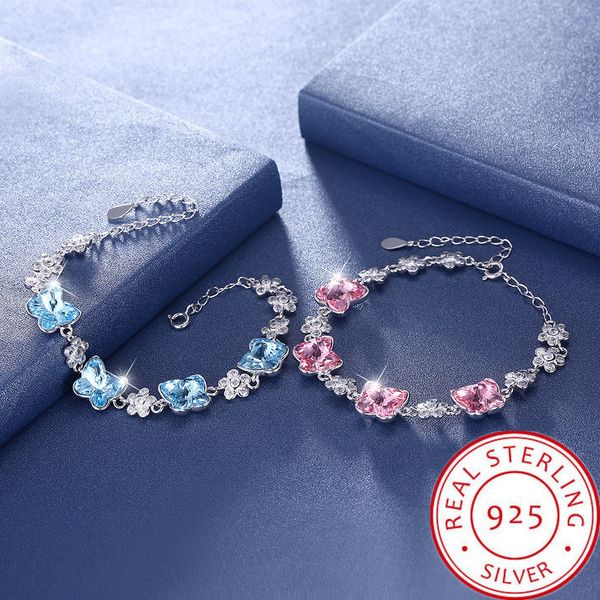 women's row 4 butterfly pink and sky blue crystal 100% 925 sterling silver bracelet length adjustable 17+4cm gross weight 11.8g, Black
women's row 4 butterfly pink and sky blue crystal 100% 925 sterling silver bracelet length adjustable 17+4cm gross weight 11.8g, Black