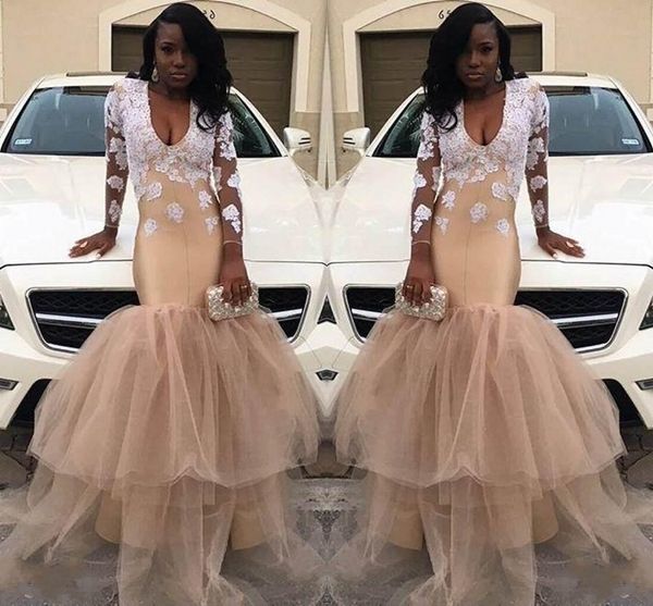 deep v neck champagne prom dresses long sleeve tiered tulle skirt long mermaid formal party evening dresses special occasion gowns dh192, Black
deep v neck champagne prom dresses long sleeve tiered tulle skirt long mermaid formal party evening dresses special occasion gowns dh192, Black