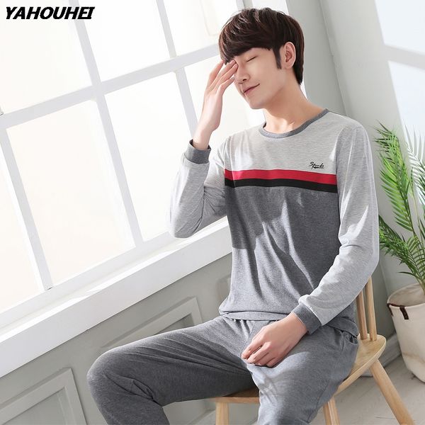 long sleeve homewear cotton pajama sets for men 2018 autumn winter casual striped o-neck pyjama male lounge clothes, Black;brown
long sleeve homewear cotton pajama sets for men 2018 autumn winter casual striped o-neck pyjama male lounge clothes, Black;brown