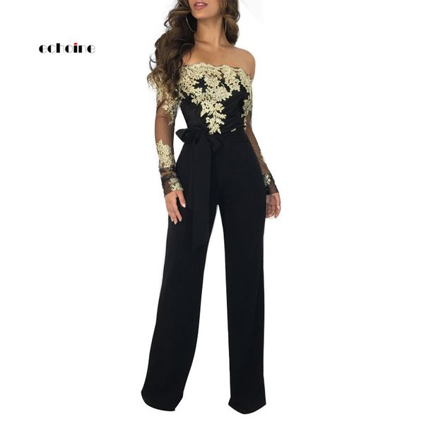 echoine women jumpsuit appliques slash-neck lace long sleeve backless mesh lace up long straight pants party rompers outfit, Black;white
echoine women jumpsuit appliques slash-neck lace long sleeve backless mesh lace up long straight pants party rompers outfit, Black;white