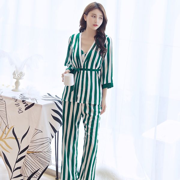 women robe gown sets female stripe trousers of condole belt homewear grade four-piece sleep & lounge robe gown sets, Blue;gray
women robe gown sets female stripe trousers of condole belt homewear grade four-piece sleep & lounge robe gown sets, Blue;gray