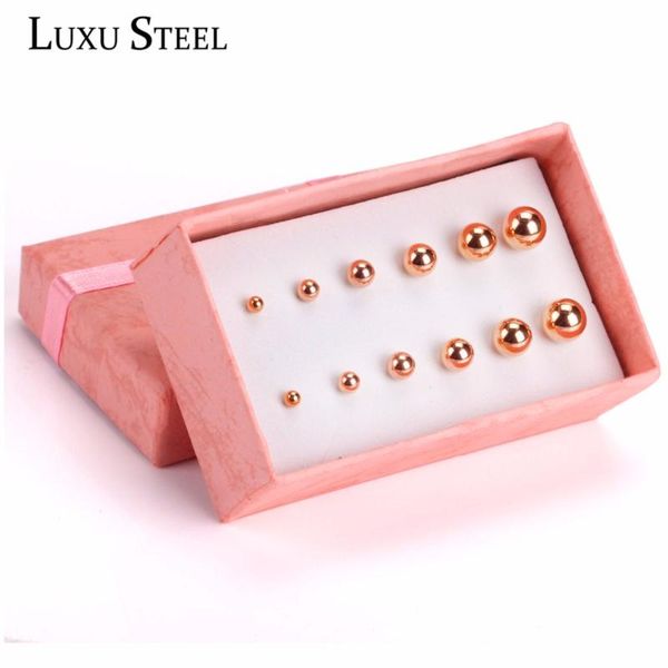 luxusteel stud earrings fashion smooth gold/steel/rose/black round ball mixed size 6pairs/boxes earring sets mujer inoxidable, Golden;silver
luxusteel stud earrings fashion smooth gold/steel/rose/black round ball mixed size 6pairs/boxes earring sets mujer inoxidable, Golden;silver